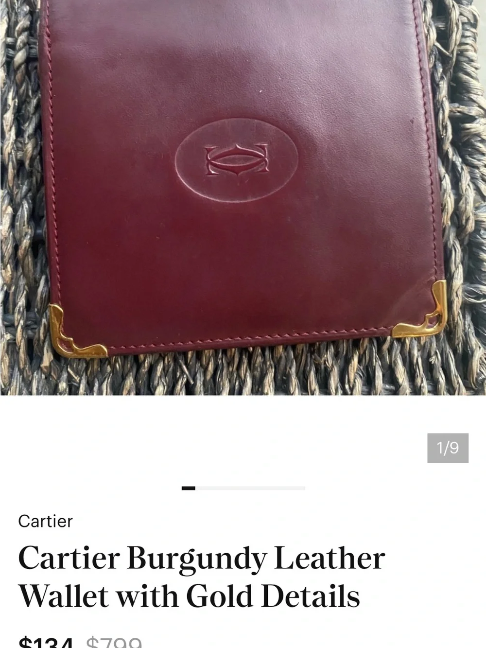 Cartier Burgundy Leather Men's Wallet with Gold Corner Hardware